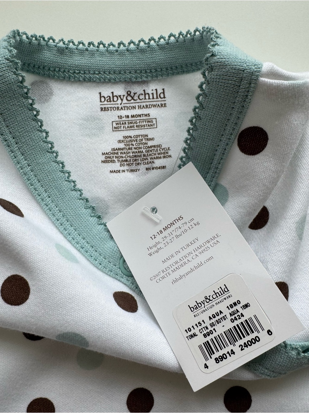 Nwt Restoration Hardware Baby&Child Mint Trim White Onesie W/ Polka Dots — image 3 of 4